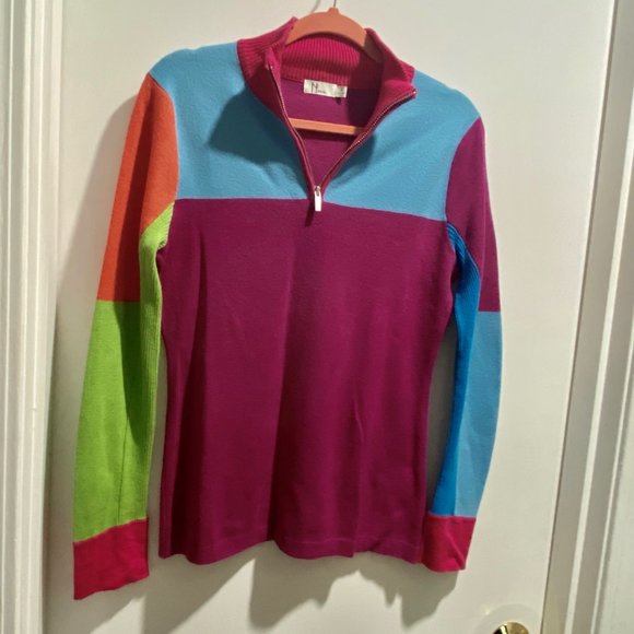 (5) Neve Color Block Grandma Retro Cotton Wool Woman 1/4 Zip Sweater … - Picture 7 of 7